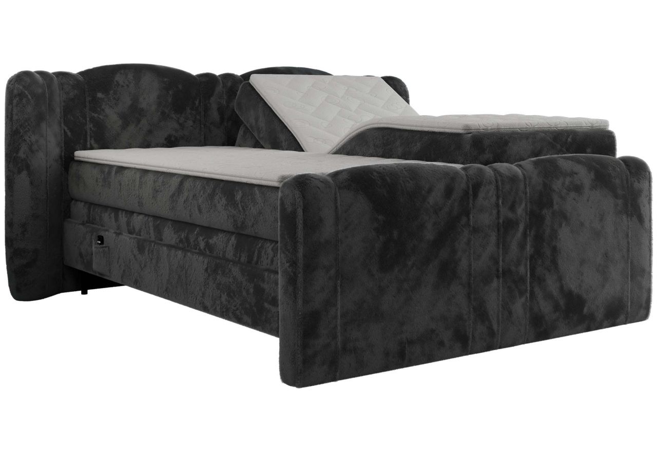 Łóżko kontynentalne, elektrycznie sterowane z pilota - FORTINA 200x200 - H4 - ciemnoszary, plusz