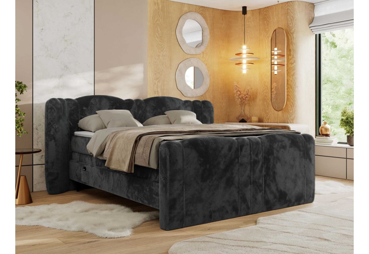 Łóżko kontynentalne, elektrycznie sterowane z pilota - FORTINA 140x200 - H4 - ciemnoszary, plusz