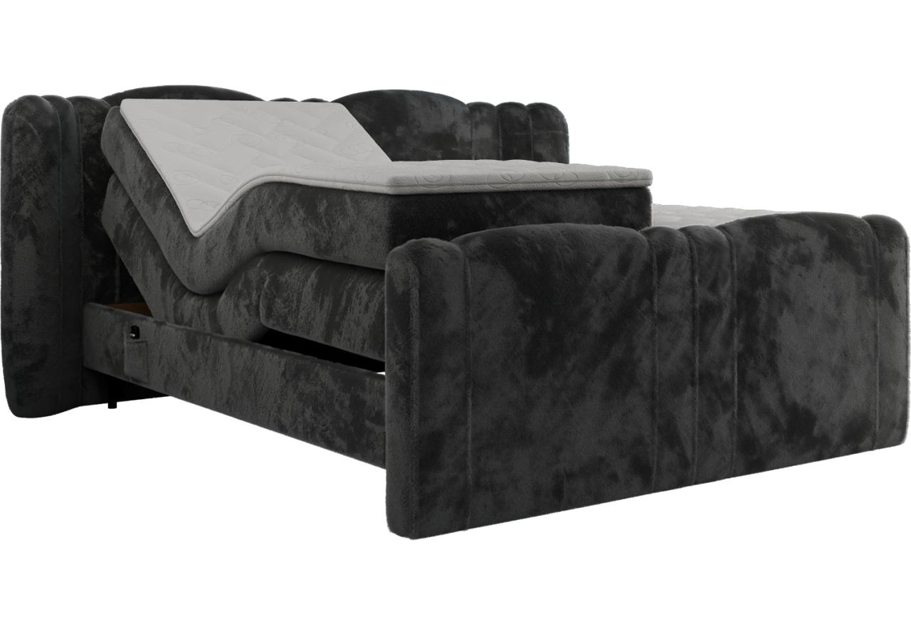 Łóżko kontynentalne, elektrycznie sterowane z pilota - FORTINA 140x200 - H4 - ciemnoszary, plusz