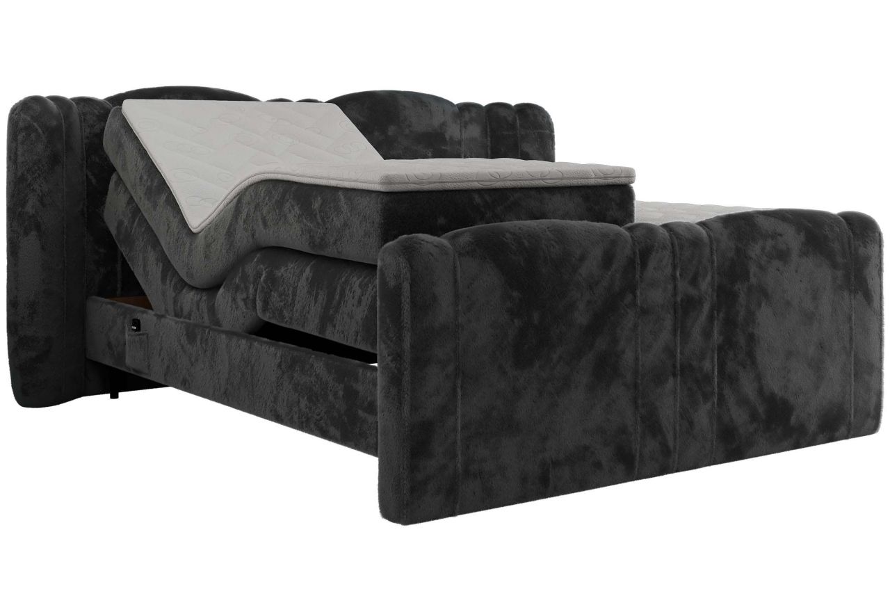 Łóżko kontynentalne, elektrycznie sterowane z pilota - FORTINA 140x200 - H4 - ciemnoszary, plusz