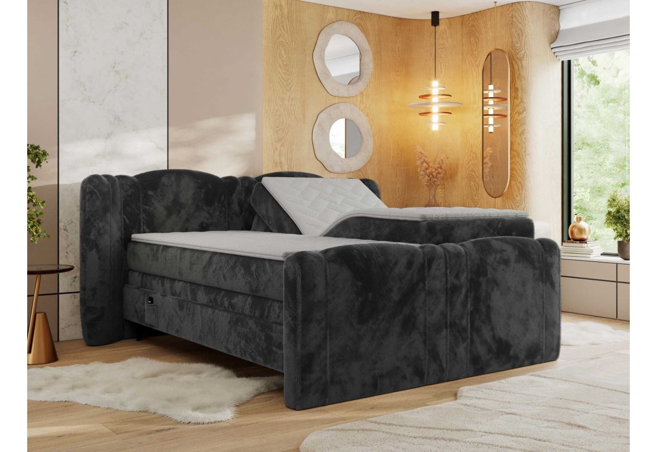 Łóżko kontynentalne, elektrycznie sterowane z pilota - FORTINA 200x200 - H3 - ciemnoszary, plusz