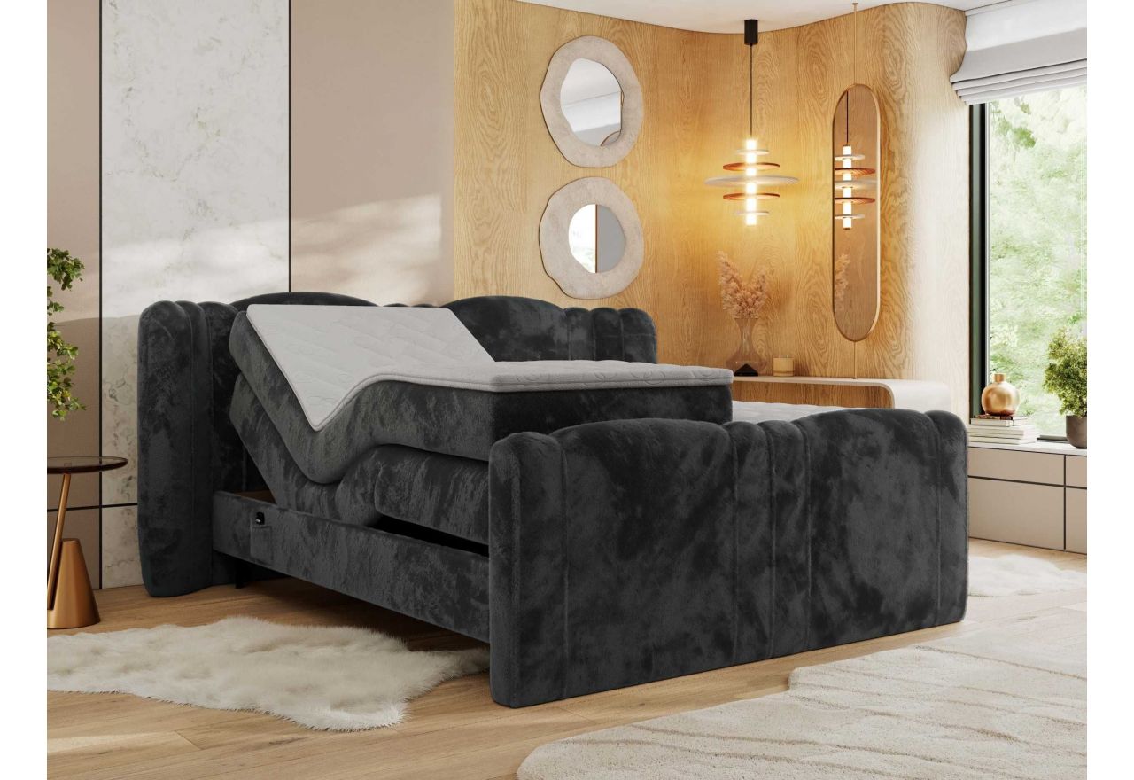 Łóżko kontynentalne, elektrycznie sterowane z pilota - FORTINA 180x200 - H3 - ciemnoszary, plusz