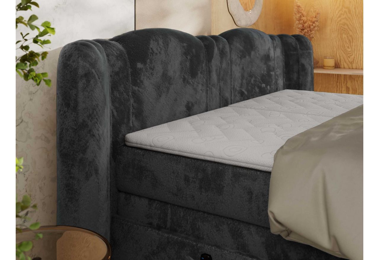 Łóżko kontynentalne, elektrycznie sterowane z pilota - FORTINA 180x200 - H3 - ciemnoszary, plusz