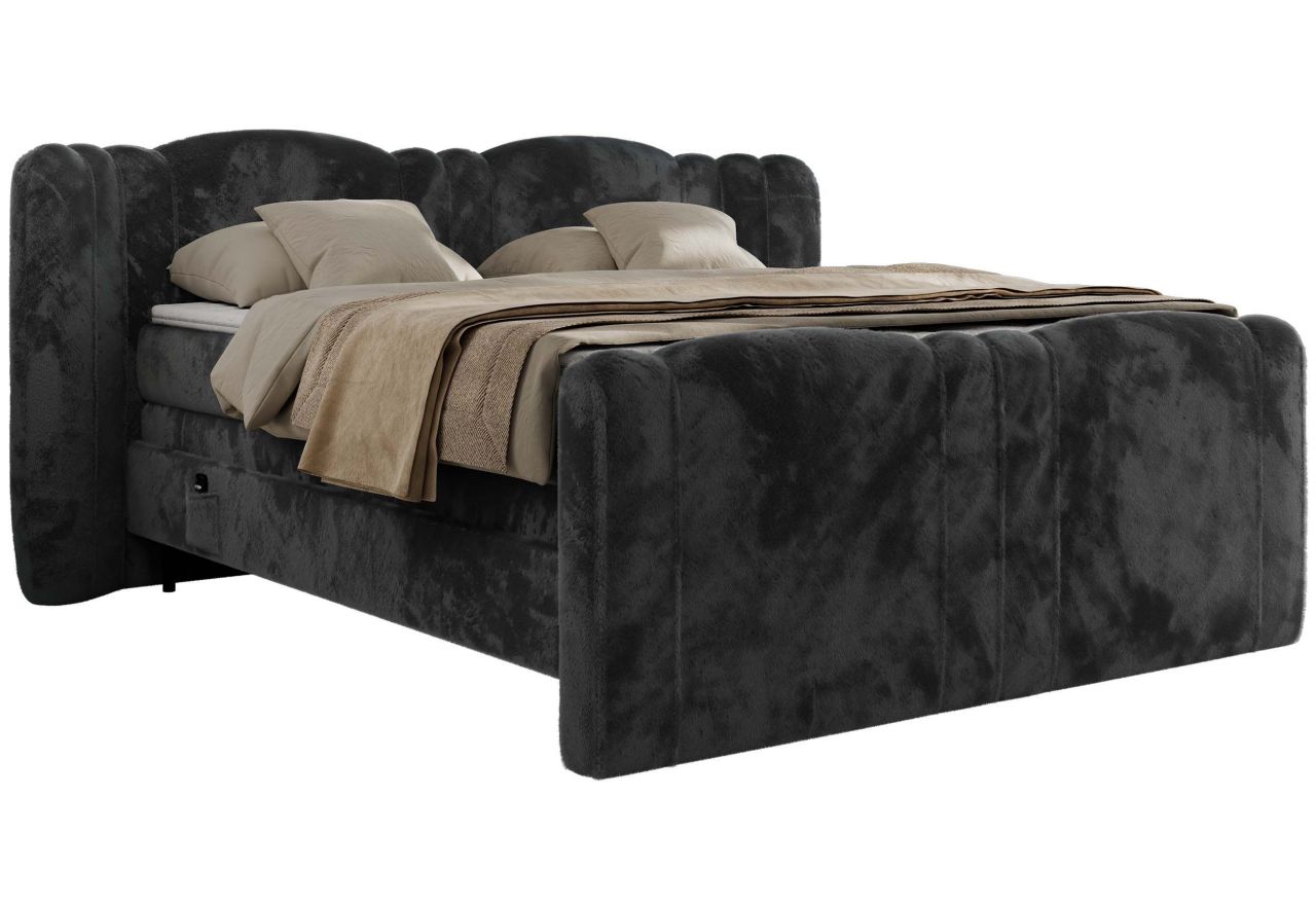 Łóżko kontynentalne, elektrycznie sterowane z pilota - FORTINA 140x200 - H3 - ciemnoszary, plusz