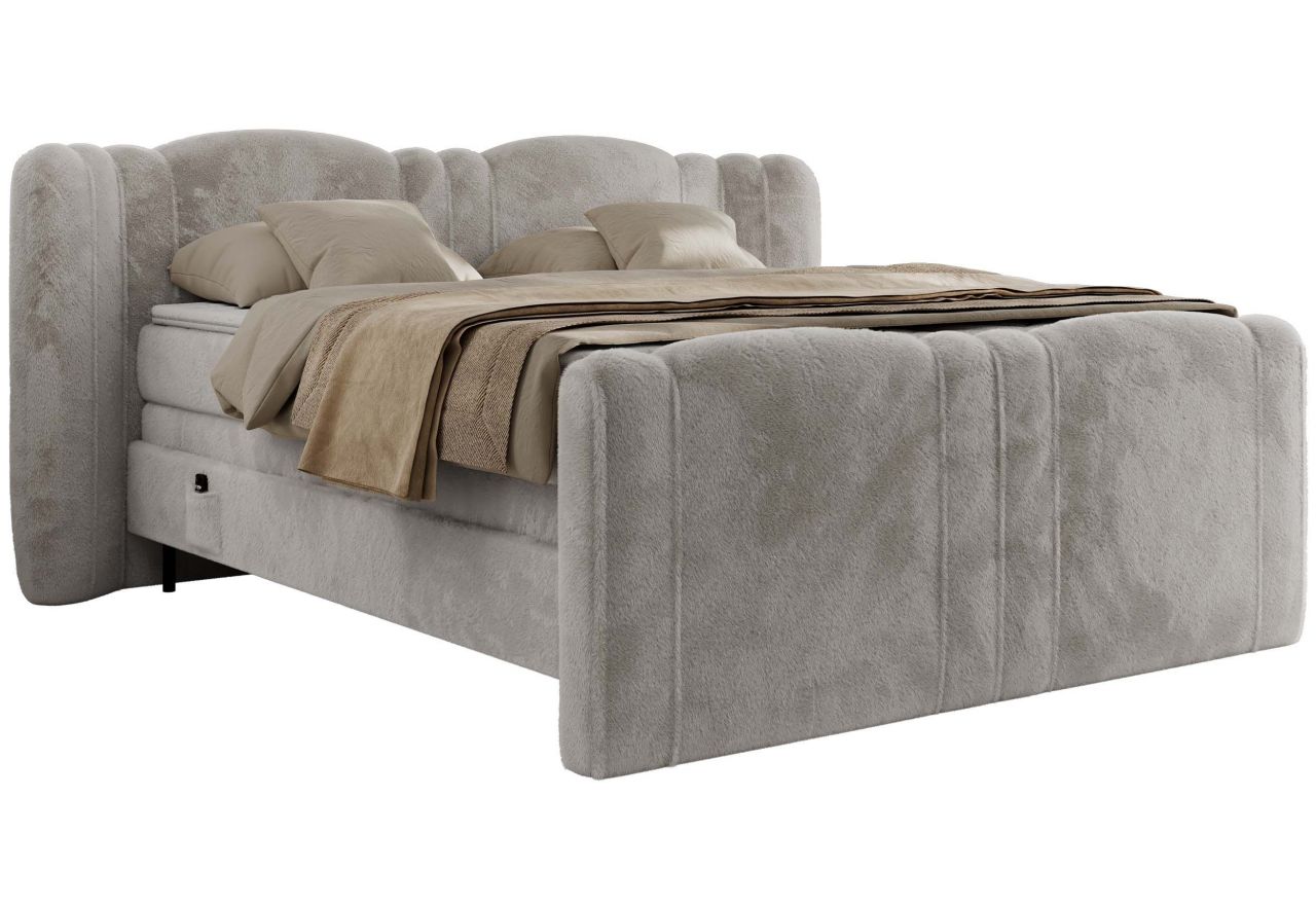 Łóżko kontynentalne, elektrycznie sterowane z pilota - FORTINA 200x200 - H4 - jasnoszary, plusz