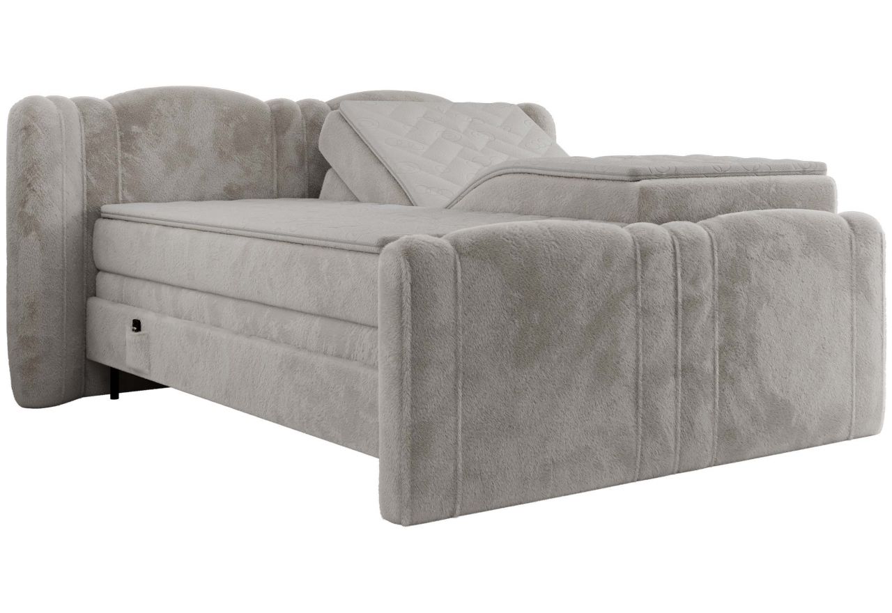 Łóżko kontynentalne, elektrycznie sterowane z pilota - FORTINA 200x200 - H4 - jasnoszary, plusz