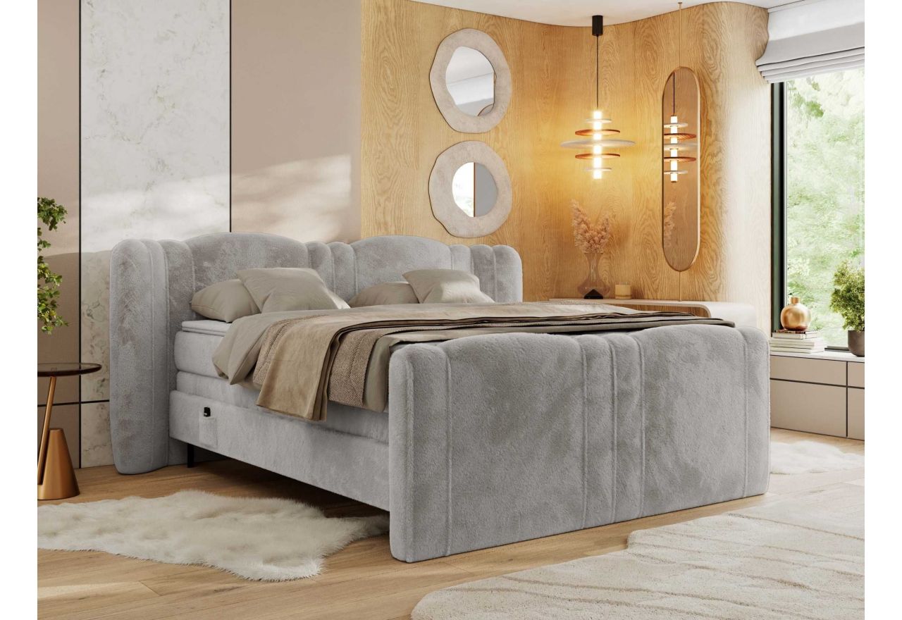 Łóżko kontynentalne, elektrycznie sterowane z pilota - FORTINA 180x200 - H4 - jasnoszary, plusz