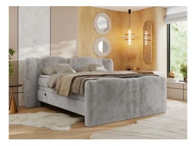 Łóżko kontynentalne, elektrycznie sterowane z pilota - FORTINA 160x200 - H4 - jasnoszary, plusz