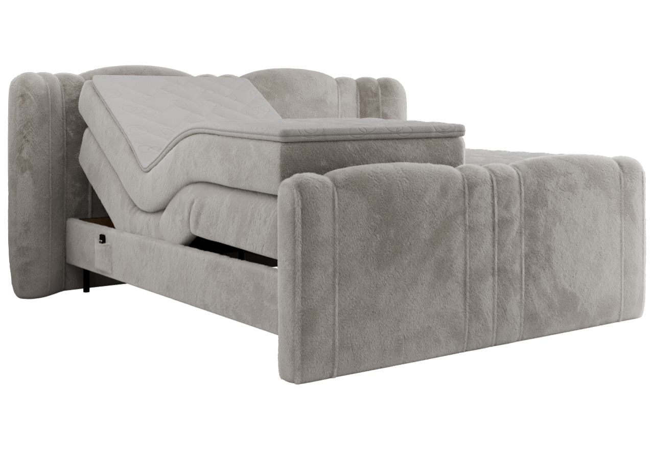 Łóżko kontynentalne, elektrycznie sterowane z pilota - FORTINA 140x200 - H4 - jasnoszary, plusz