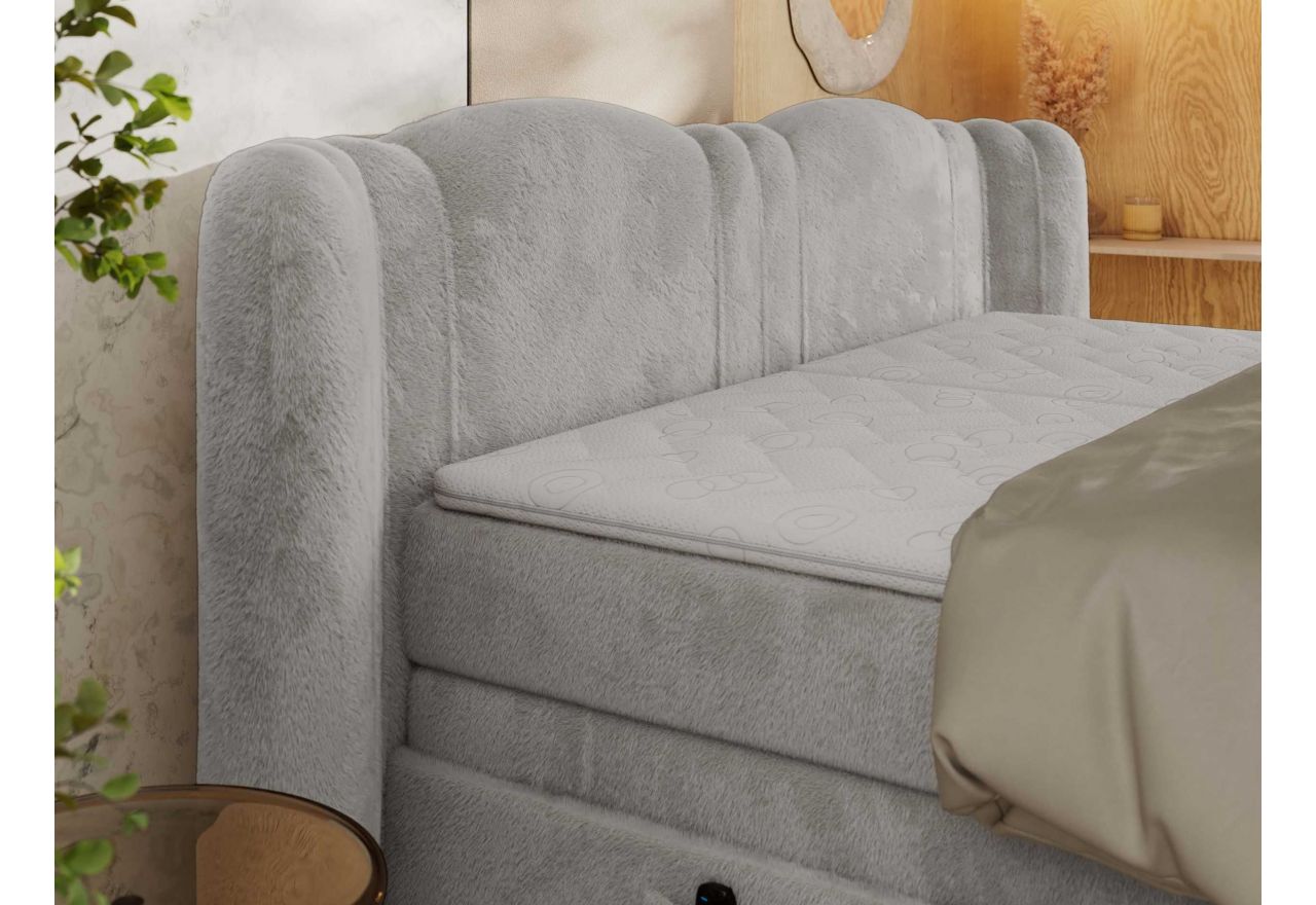 Łóżko kontynentalne, elektrycznie sterowane z pilota - FORTINA 140x200 - H4 - jasnoszary, plusz