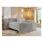 Łóżko kontynentalne, elektrycznie sterowane z pilota - FORTINA 140x200 - H3 - jasnoszary, plusz