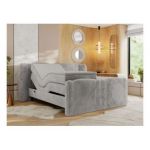 Łóżko kontynentalne, elektrycznie sterowane z pilota - FORTINA 140x200 - H3 - jasnoszary, plusz