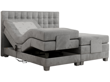 Łóżko kontynentalne, elektrycznie sterowane z pilota - ELECTRO 200x200 - H4 - jasnoszary, welwet