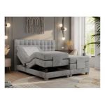 Łóżko kontynentalne, elektrycznie sterowane z pilota - ELECTRO 140x200 - H4 - jasnoszary, welwet