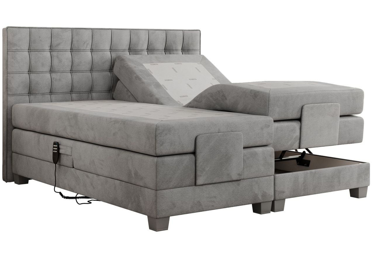 Łóżko kontynentalne, elektrycznie sterowane z pilota - ELECTRO 200x200 - H3 - jasnoszary, welwet