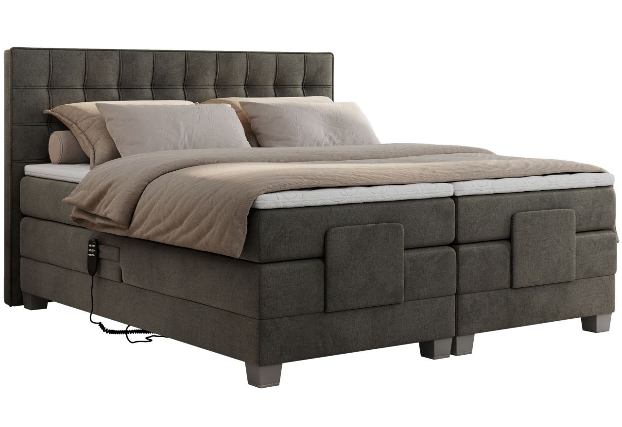 Łóżko kontynentalne, elektrycznie sterowane z pilota - ELECTRO 200x200 - H4 - ciemnoszary, welwet