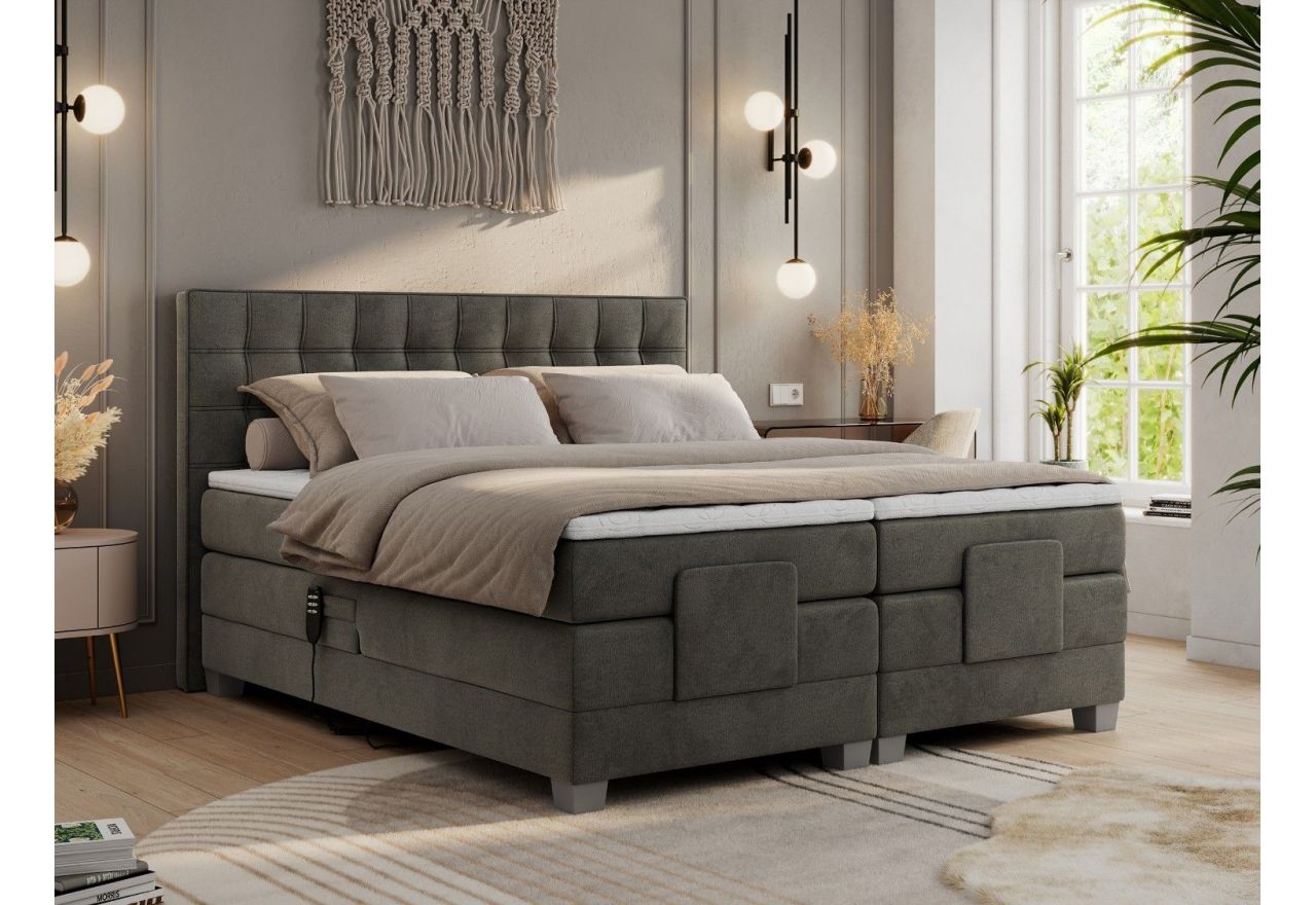 Łóżko kontynentalne, elektrycznie sterowane z pilota - ELECTRO 140x200 - H3 - ciemnoszary, welwet