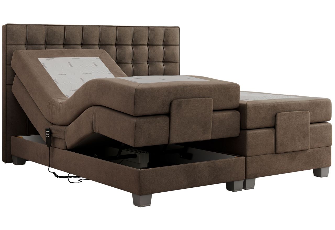 Łóżko kontynentalne, elektrycznie sterowane z pilota - ELECTRO 160x200 - H4 - brązowy, welwet