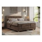 Łóżko kontynentalne, elektrycznie sterowane z pilota - ELECTRO 180x200 - H3 - brązowy, welwet