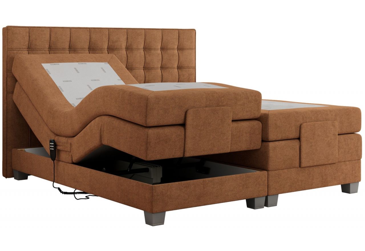 Łóżko kontynentalne, elektrycznie sterowane z pilota - ELECTRO 180x200 - H4 - pomarańczowy, struktura