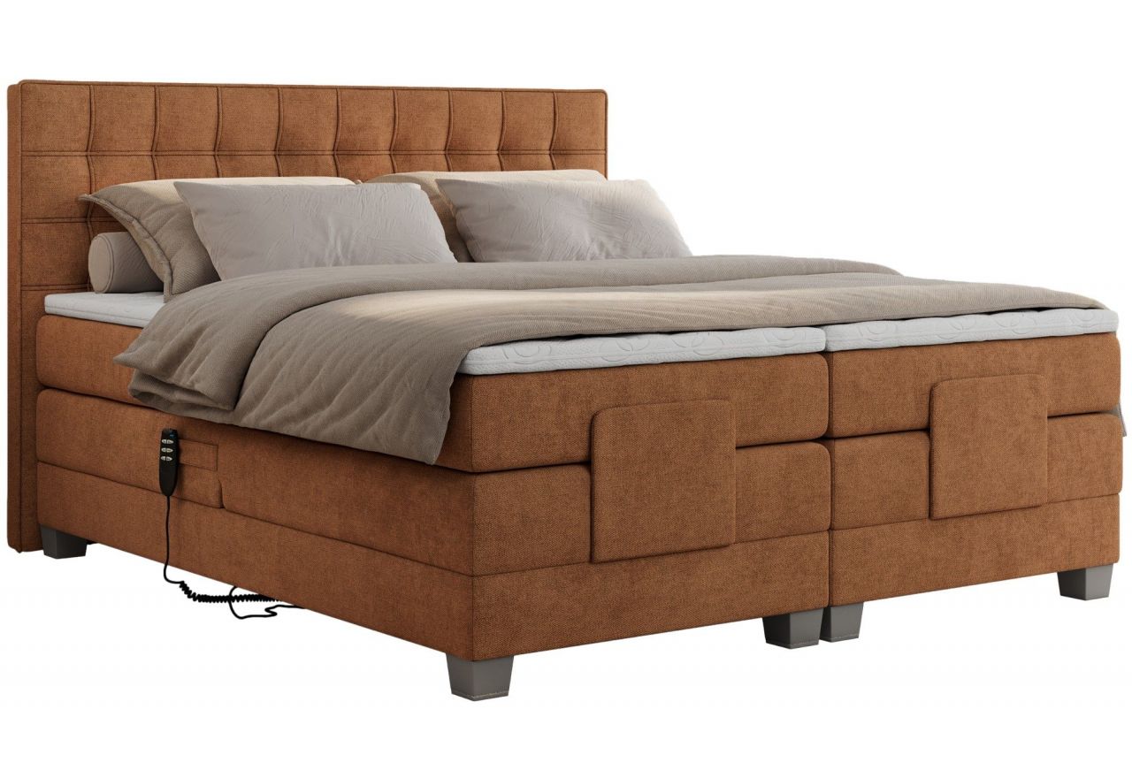 Łóżko kontynentalne, elektrycznie sterowane z pilota - ELECTRO 140x200 - H4 - pomarańczowy, struktura