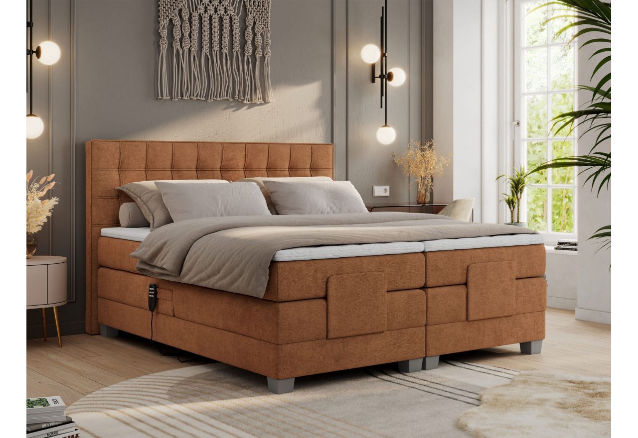 Łóżko kontynentalne, elektrycznie sterowane z pilota - ELECTRO 160x200 - H3 - pomarańczowy, struktura