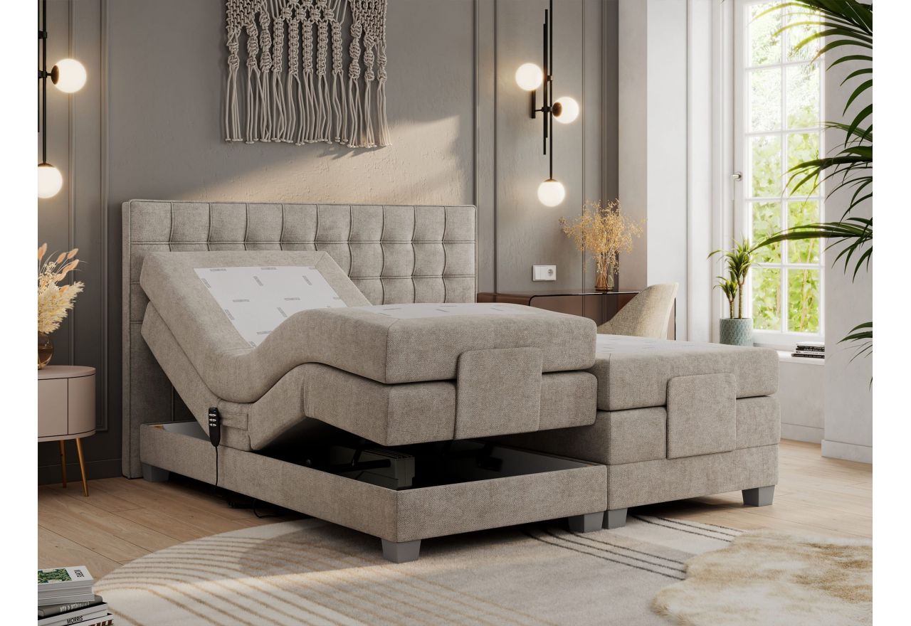 Łóżko kontynentalne, elektrycznie sterowane z pilota - ELECTRO 200x200 - H4 - beżowy, struktura