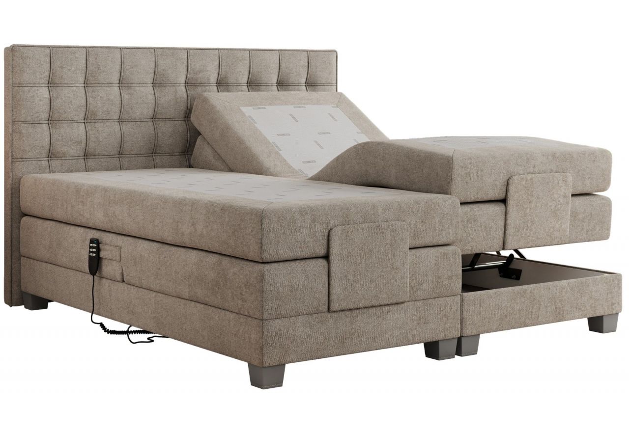 Łóżko kontynentalne, elektrycznie sterowane z pilota - ELECTRO 200x200 - H3 - beżowy, struktura