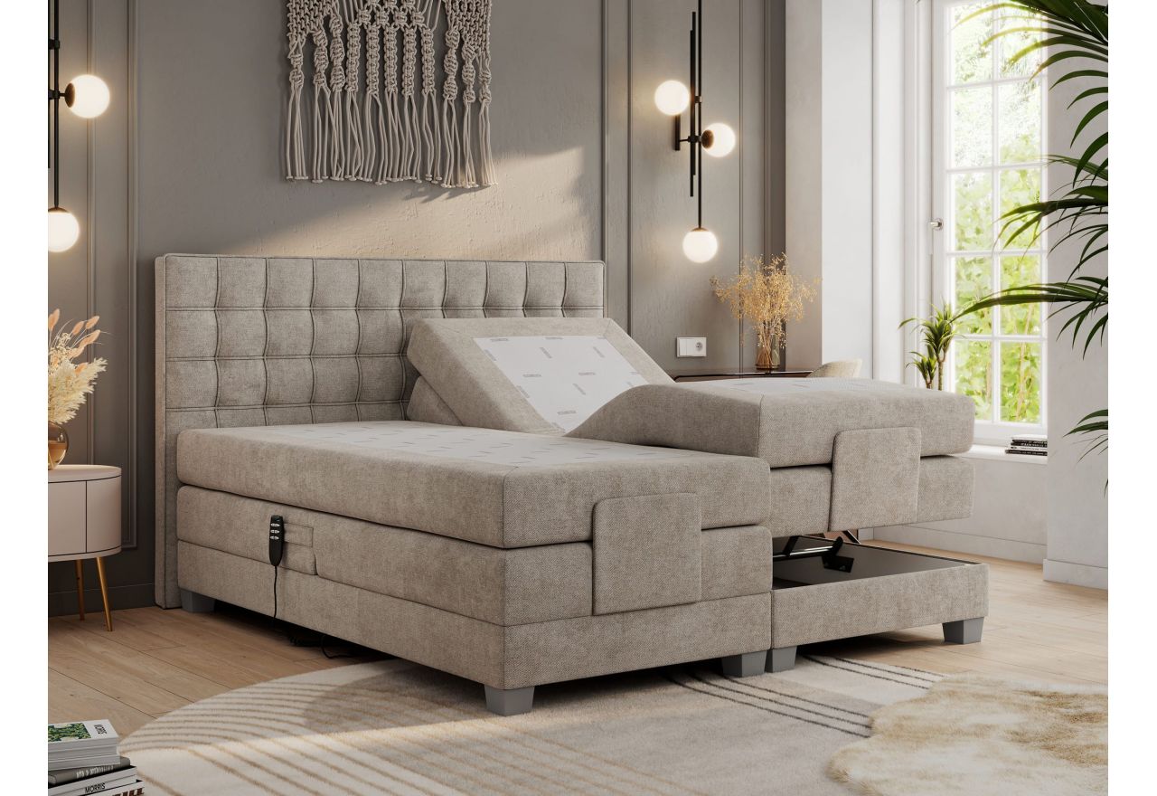 Łóżko kontynentalne, elektrycznie sterowane z pilota - ELECTRO 140x200 - H3 - beżowy, struktura