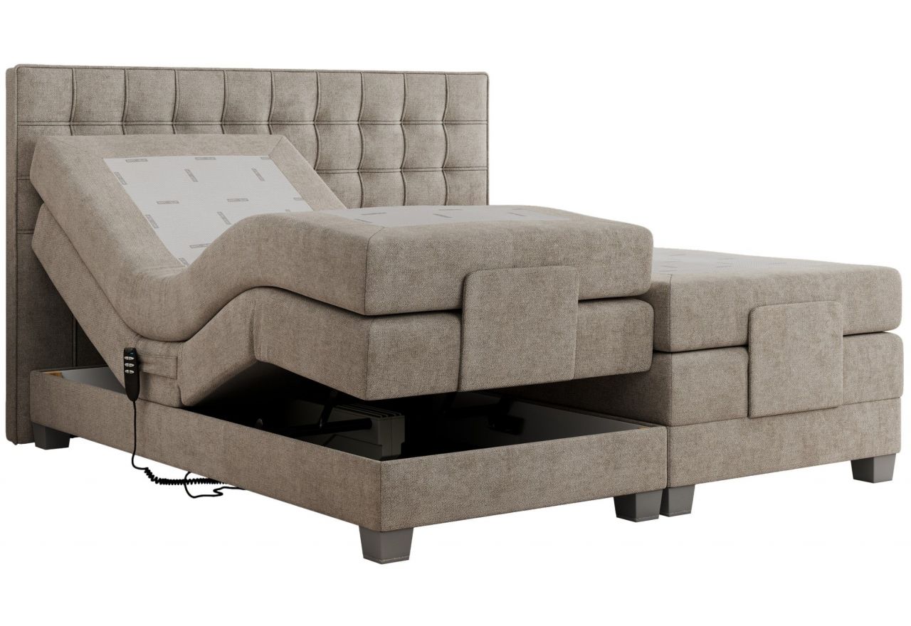 Łóżko kontynentalne, elektrycznie sterowane z pilota - ELECTRO 140x200 - H3 - beżowy, struktura