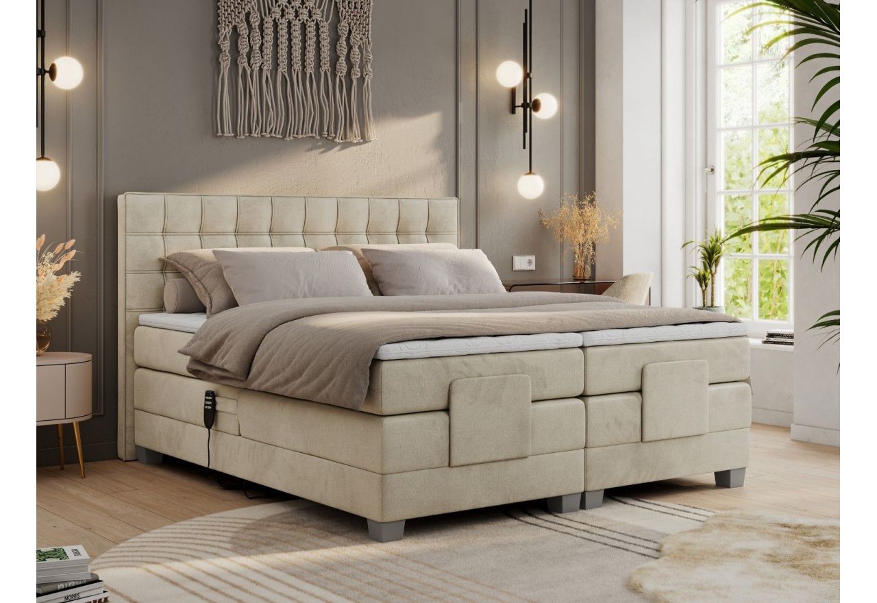 Łóżko kontynentalne, elektrycznie sterowane z pilota - ELECTRO 180x200 - H4 - beżowy, welwet