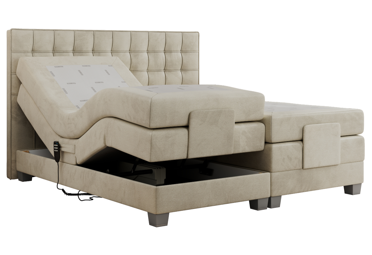 Łóżko kontynentalne, elektrycznie sterowane z pilota - ELECTRO 200x200 - H3 - beżowy, welwet