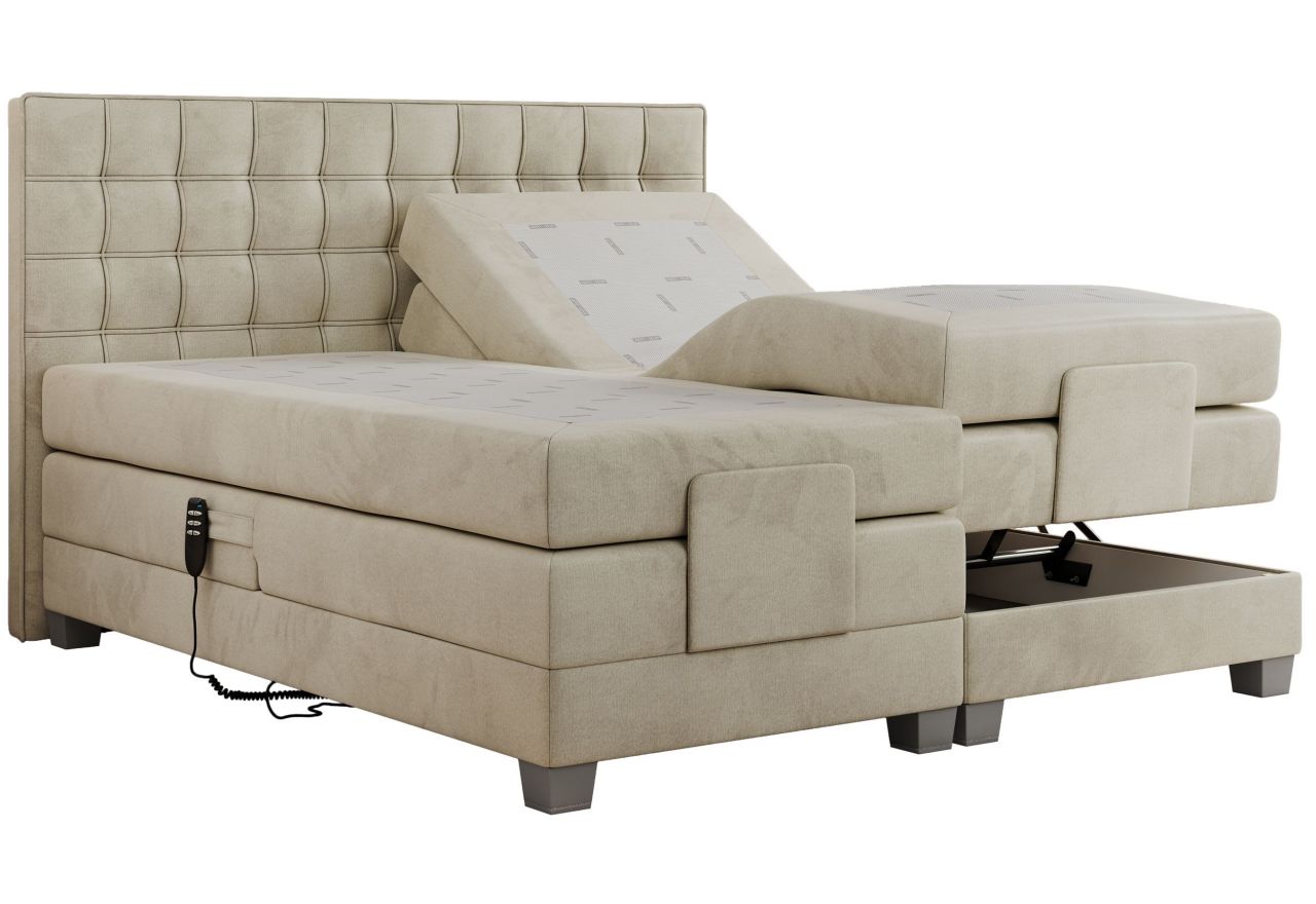 Łóżko kontynentalne, elektrycznie sterowane z pilota - ELECTRO 200x200 - H3 - beżowy, welwet