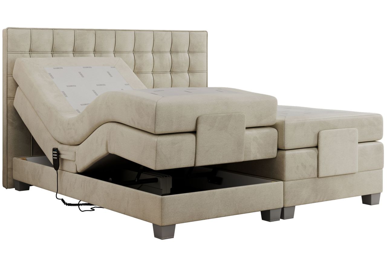 Łóżko kontynentalne, elektrycznie sterowane z pilota - ELECTRO 200x200 - H3 - beżowy, welwet