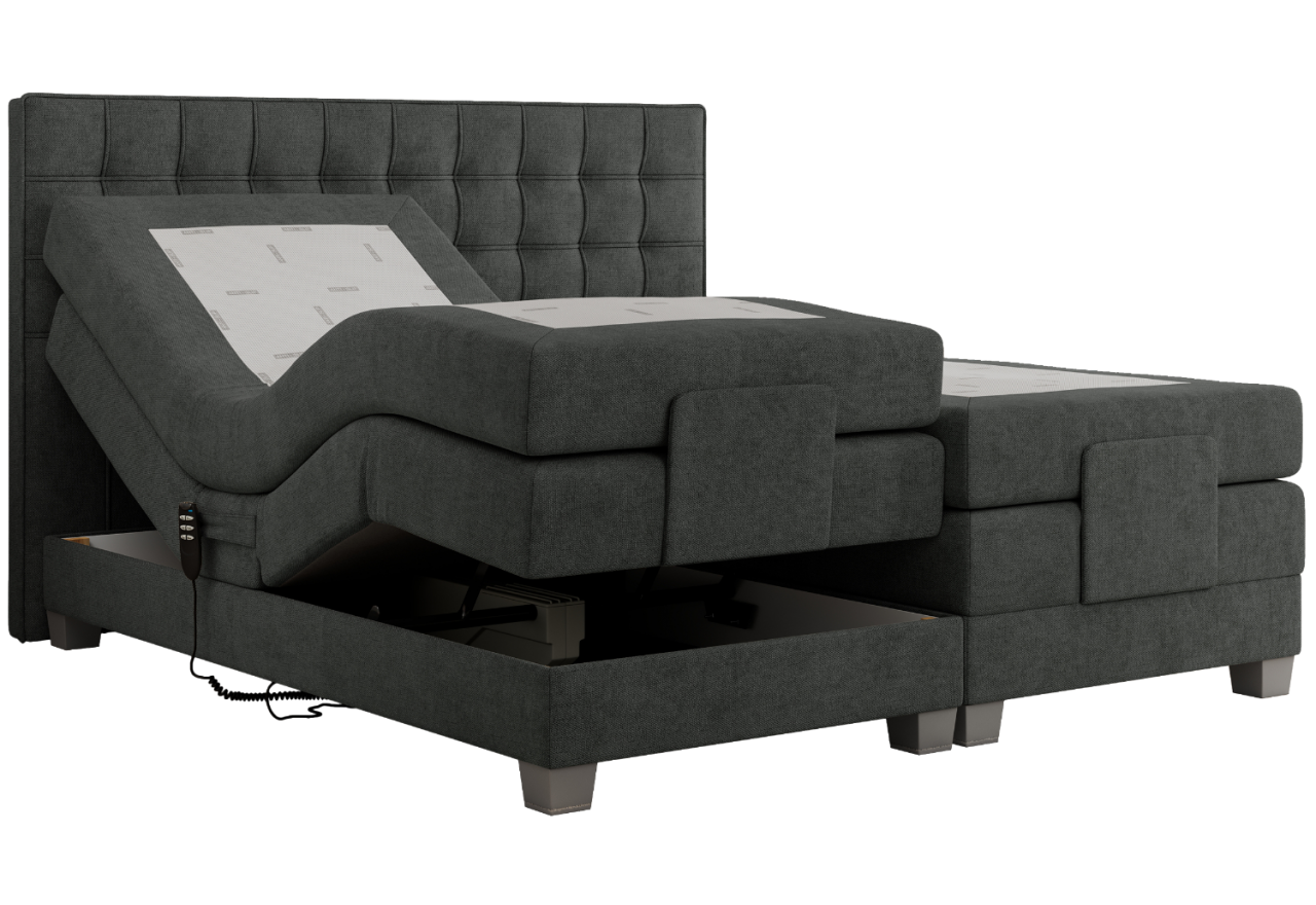 Łóżko kontynentalne, elektrycznie sterowane z pilota - ELECTRO 160x200 - H4 - ciemnoszary, struktura