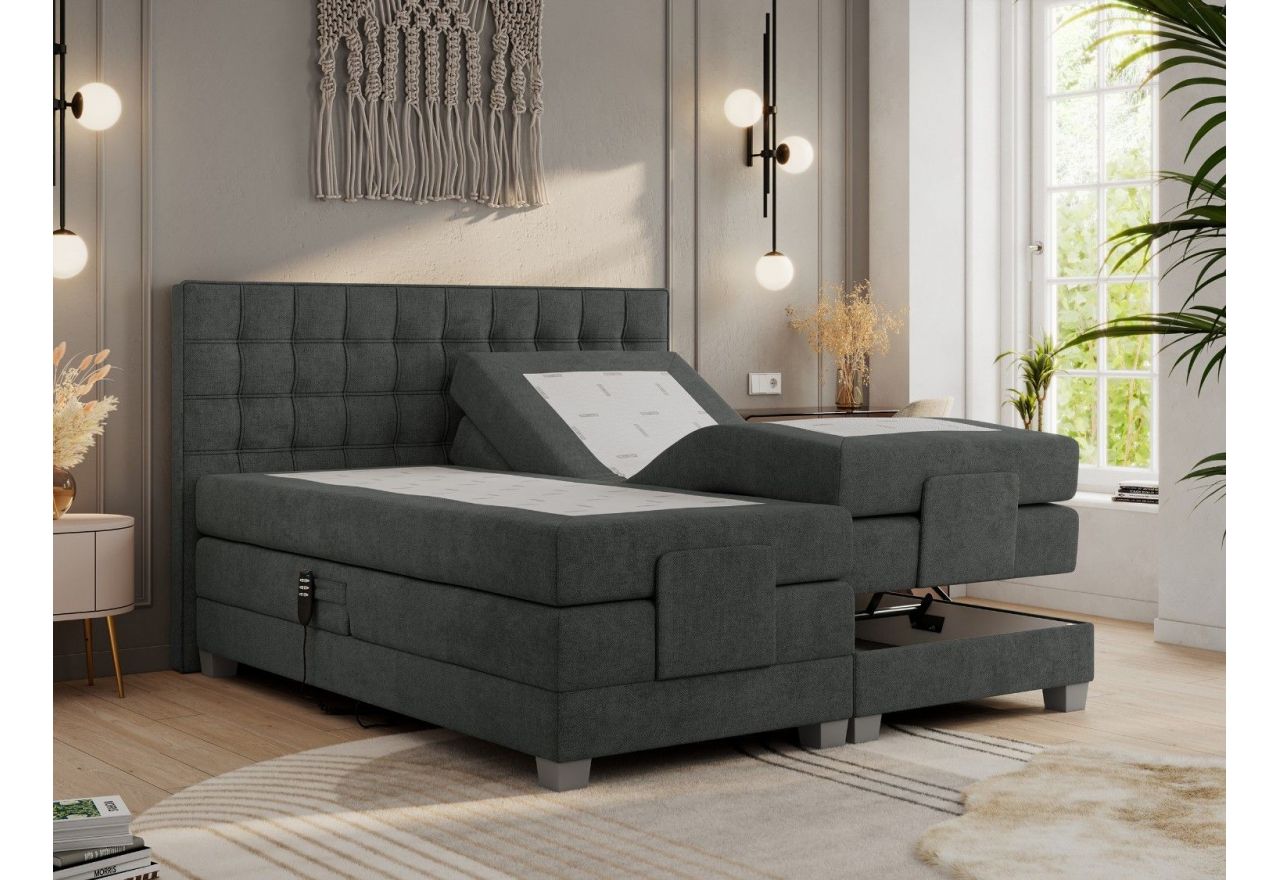 Łóżko kontynentalne, elektrycznie sterowane z pilota - ELECTRO 200x200 - H3 - ciemnoszary, struktura