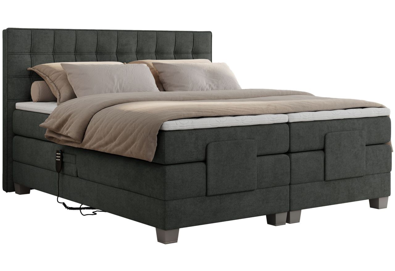 Łóżko kontynentalne, elektrycznie sterowane z pilota - ELECTRO 180x200 - H3 - ciemnoszary, struktura