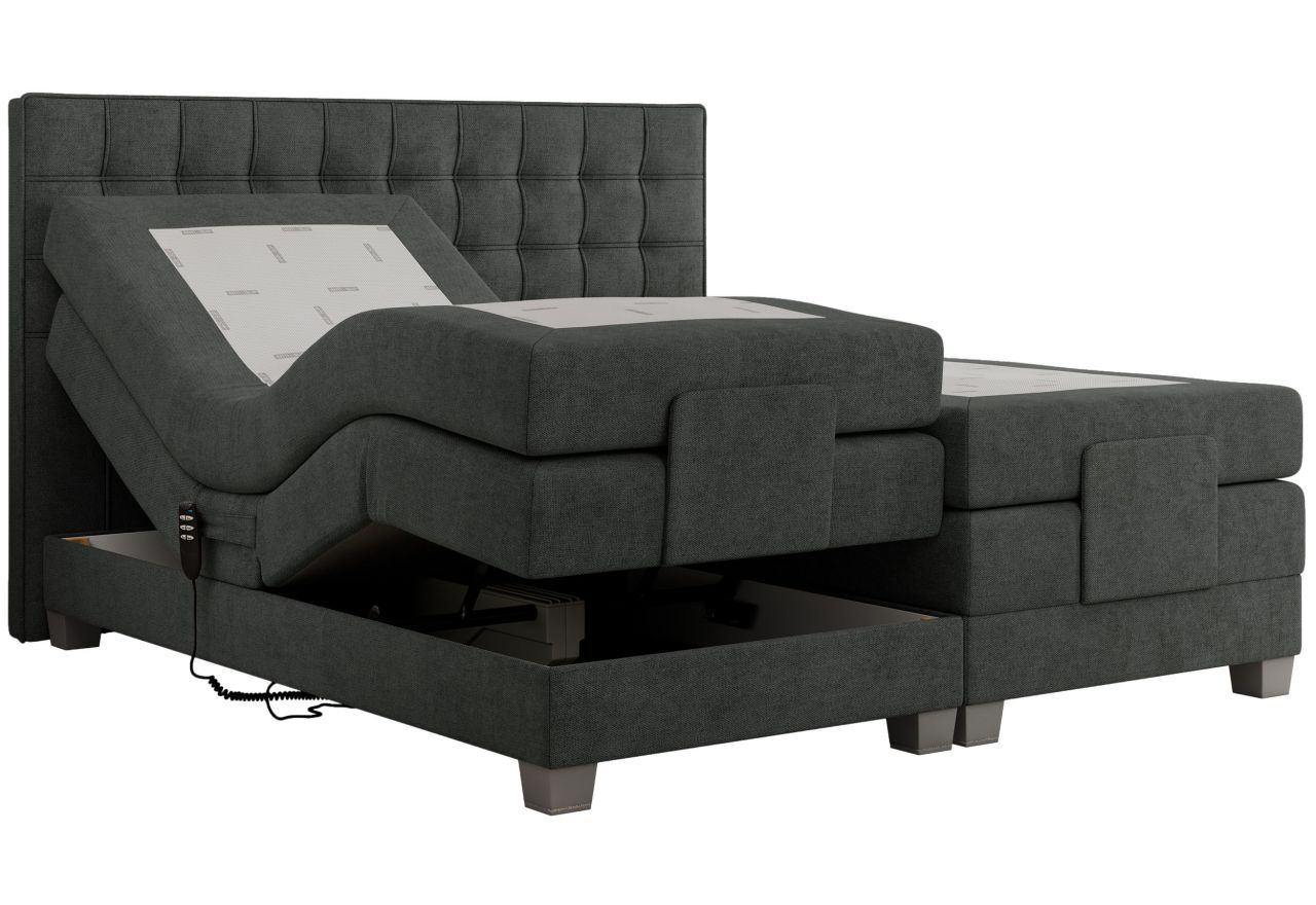 Łóżko kontynentalne, elektrycznie sterowane z pilota - ELECTRO 180x200 - H3 - ciemnoszary, struktura