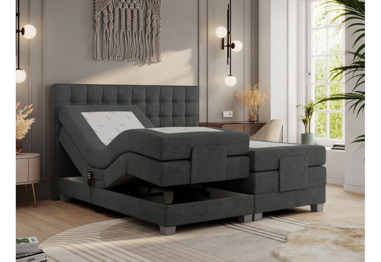 Łóżko kontynentalne, elektrycznie sterowane z pilota - ELECTRO 160x200 - H3 - ciemnoszary, struktura