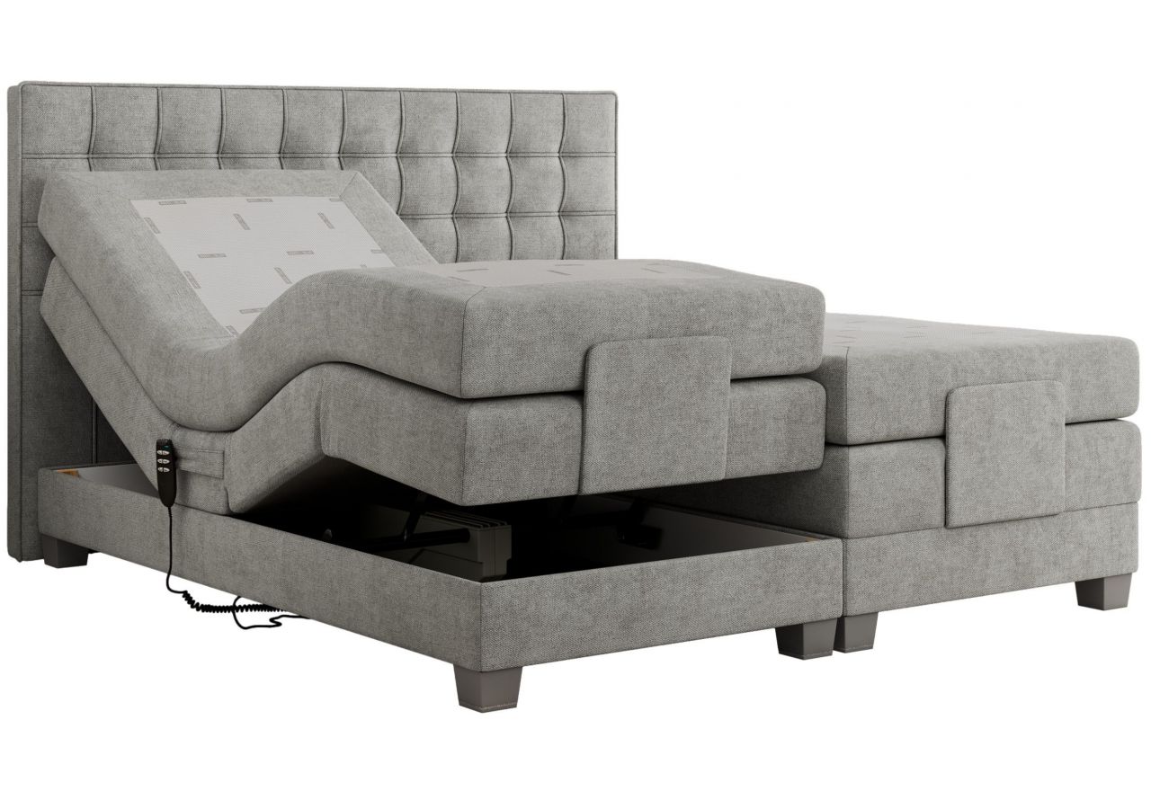 Łóżko kontynentalne, elektrycznie sterowane z pilota - ELECTRO 160x200 - H4 - jasnoszary, struktura