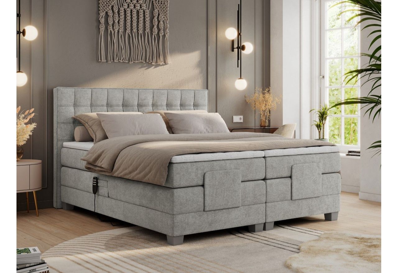 Łóżko kontynentalne, elektrycznie sterowane z pilota - ELECTRO 140x200 - H4 - jasnoszary, struktura