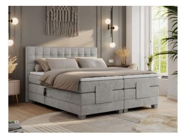 Łóżko kontynentalne, elektrycznie sterowane z pilota - ELECTRO 160x200 - H3 - jasnoszary, struktura