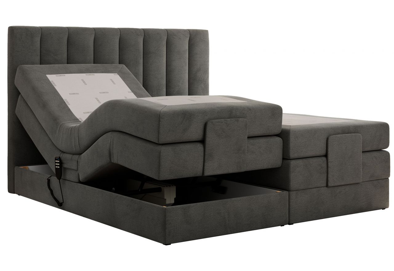 Łóżko kontynentalne, sterowane elektrycznie - COMFORTO 200x200 - H4 - ciemnoszary, welwet