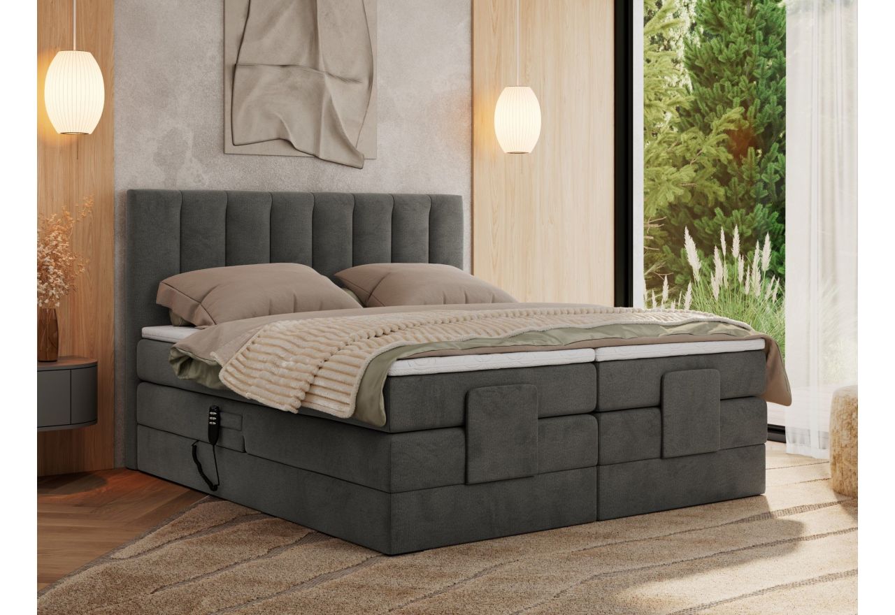 Łóżko kontynentalne, sterowane elektrycznie - COMFORTO 160x200 - H4 - ciemnoszary, welwet
