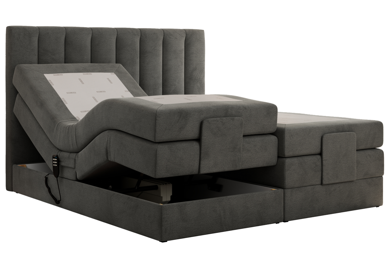 Łóżko kontynentalne, sterowane elektrycznie - COMFORTO 200x200 - H3 - ciemnoszary, welwet