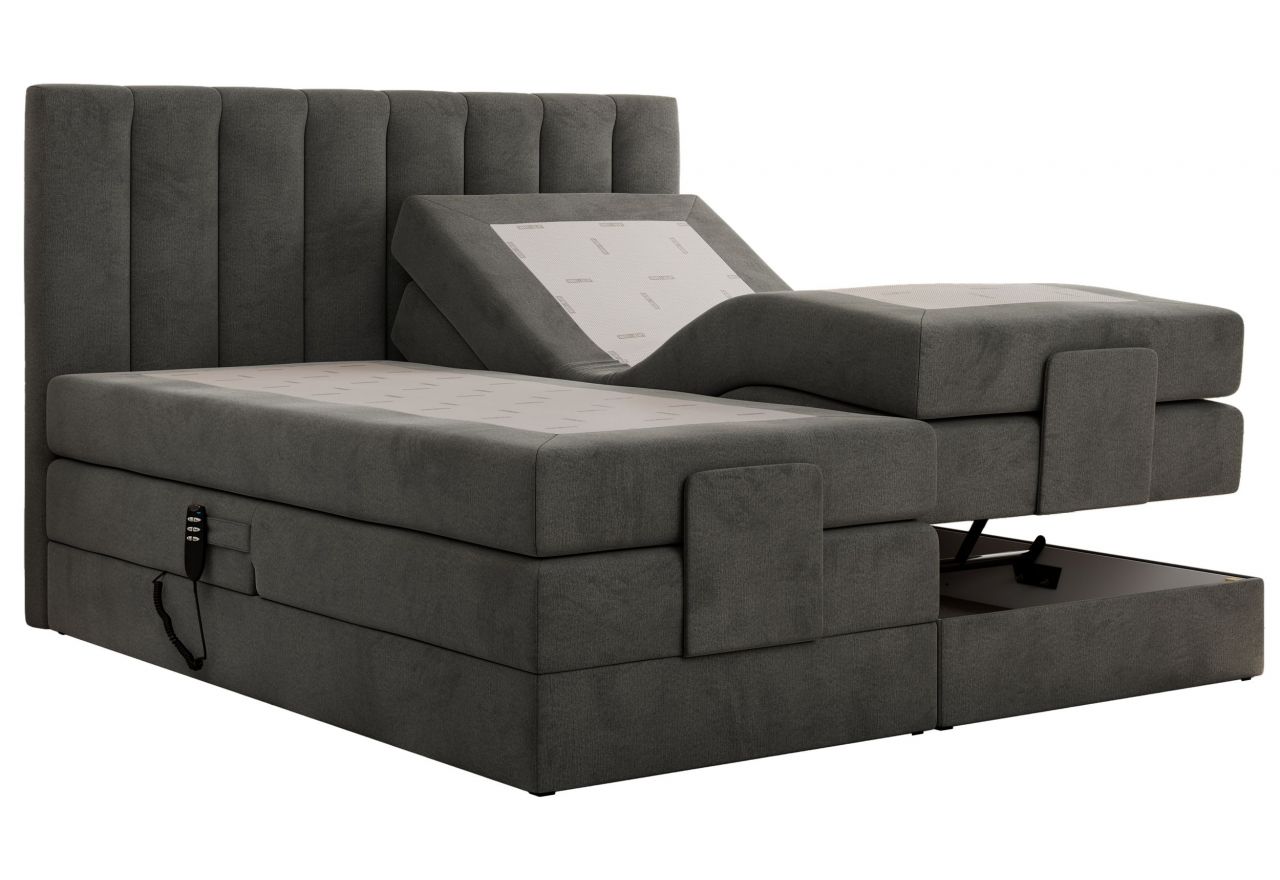 Łóżko kontynentalne, sterowane elektrycznie - COMFORTO 200x200 - H3 - ciemnoszary, welwet