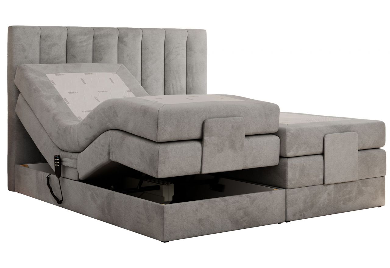 Łóżko kontynentalne, sterowane elektrycznie - COMFORTO 200x200 - H4 - jasnoszary, welwet