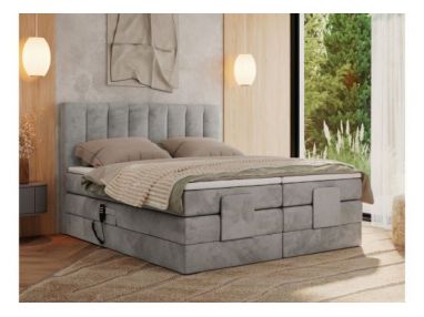 Łóżko kontynentalne, sterowane elektrycznie - COMFORTO 180x200 - H4 - jasnoszary, welwet