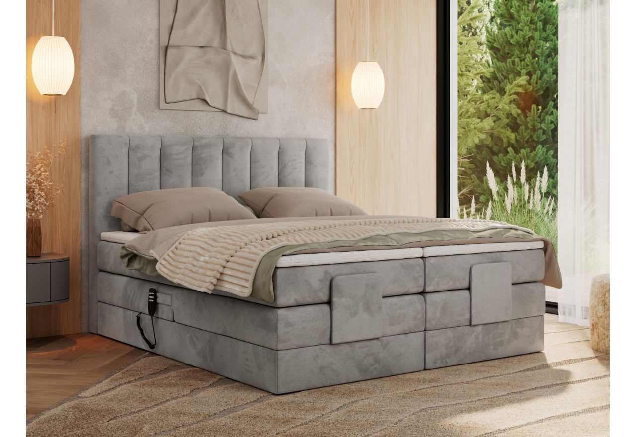 Łóżko kontynentalne, sterowane elektrycznie - COMFORTO 160x200 - H4 - jasnoszary, welwet