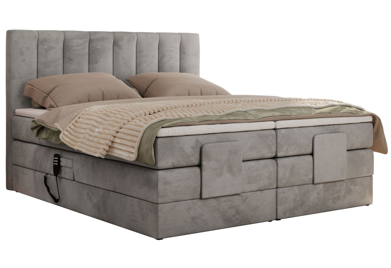 Łóżko kontynentalne, sterowane elektrycznie - COMFORTO 160x200 - H4 - jasnoszary, welwet